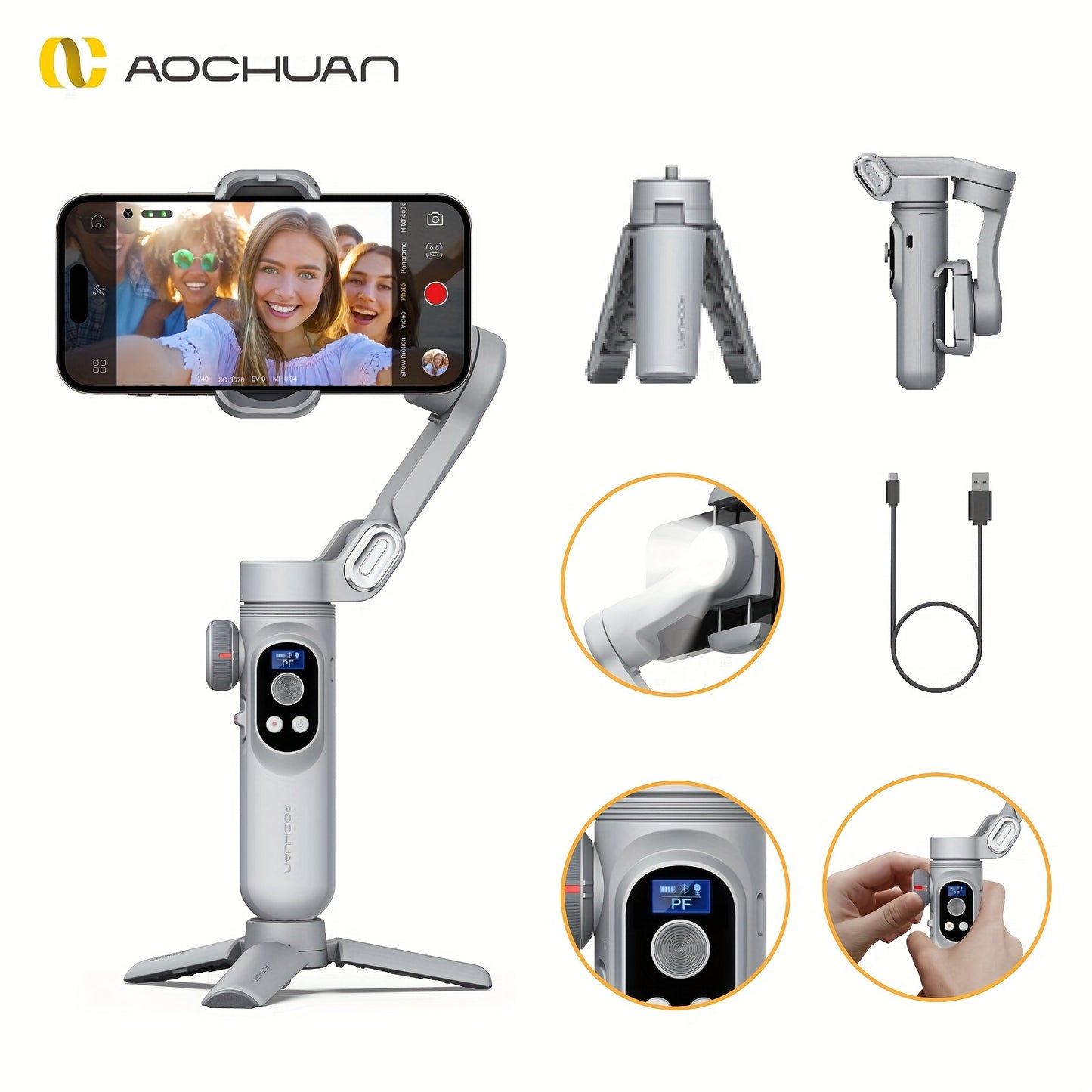 Ao Chuan Smart XPro Cell Phone Gimbal Mount Smart Shooting Outdoor Sports Vlog Three-legged Stabilizer Three-axis Anti-shake Stabilization Comes With A Three-step Fill Light Can Be Reversed Wireless Charging Support App Black - PYJ IT Solutions Online Shop