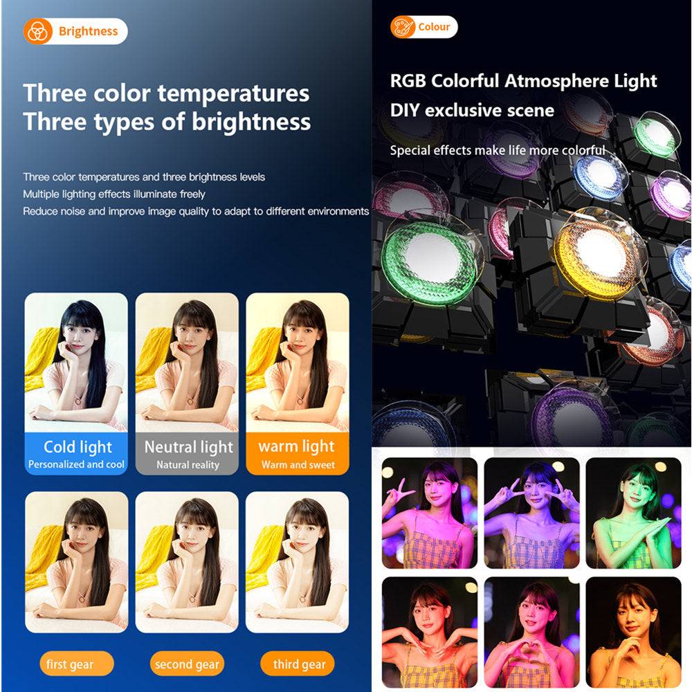 a brochure of a woman with different colored lights