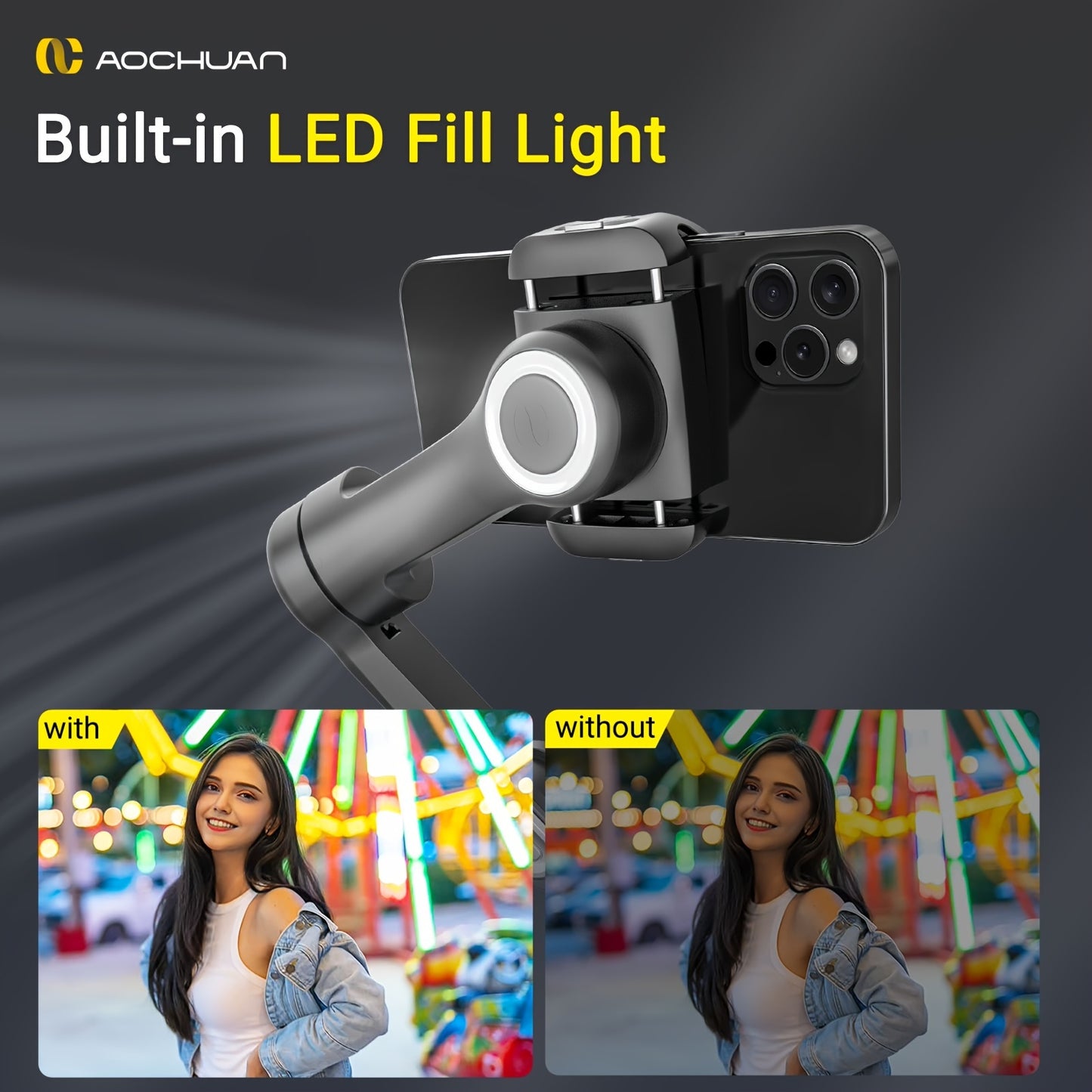 Ao Chuan Smart XPro Cell Phone Gimbal Mount Smart Shooting Outdoor Sports Vlog Three-legged Stabilizer Three-axis Anti-shake Stabilization Comes With A Three-step Fill Light Can Be Reversed Wireless Charging Support App Black - PYJ IT Solutions Online Shop