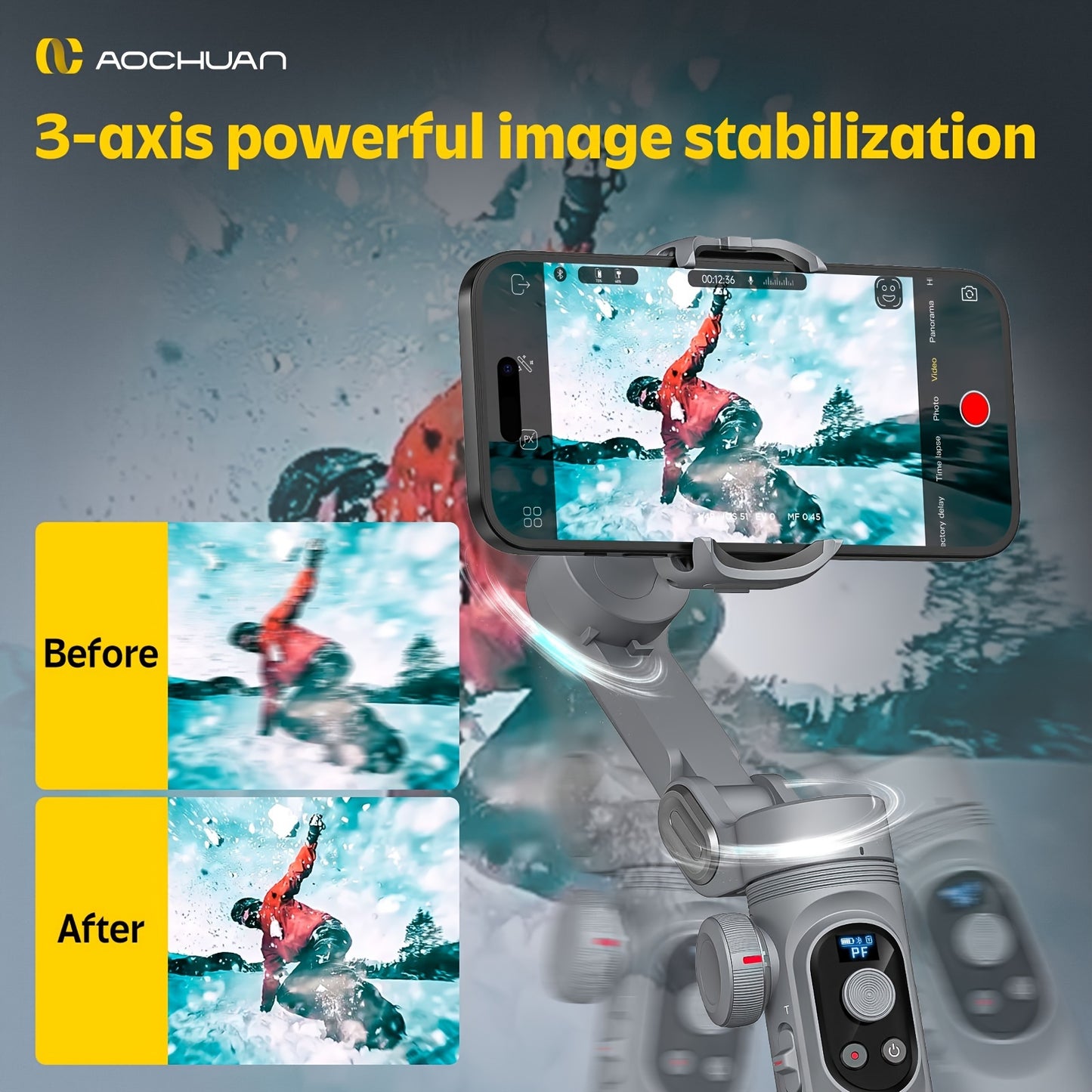 Ao Chuan Smart XPro Cell Phone Gimbal Mount Smart Shooting Outdoor Sports Vlog Three-legged Stabilizer Three-axis Anti-shake Stabilization Comes With A Three-step Fill Light Can Be Reversed Wireless Charging Support App Black - PYJ IT Solutions Online Shop