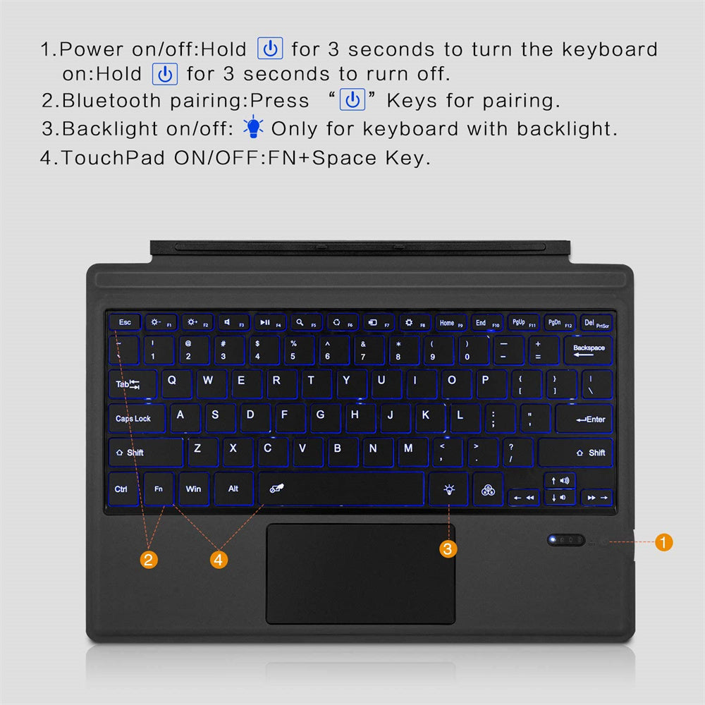 For Microsoft Surface Pro 3 4 5 6 7 Tablet Keyboard Ultra Slim Bluetooth-compatible Wireless Keyboard With Touchpad Backlit - PYJ IT Solutions Online Shop