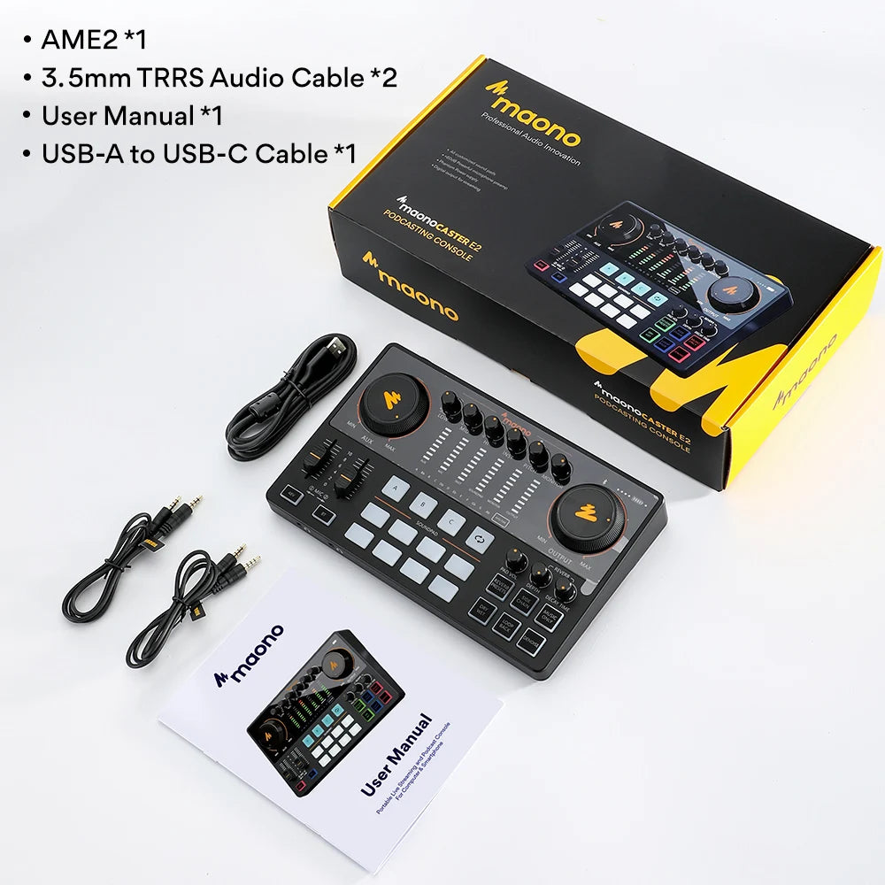 Maono AME2 Audio Interface Sound Card DJ Mixer All in One Portable Podcast Studio for Recording,Live Streaming,Youtube,Guitar,PC - PYJ IT Solutions Online Shop