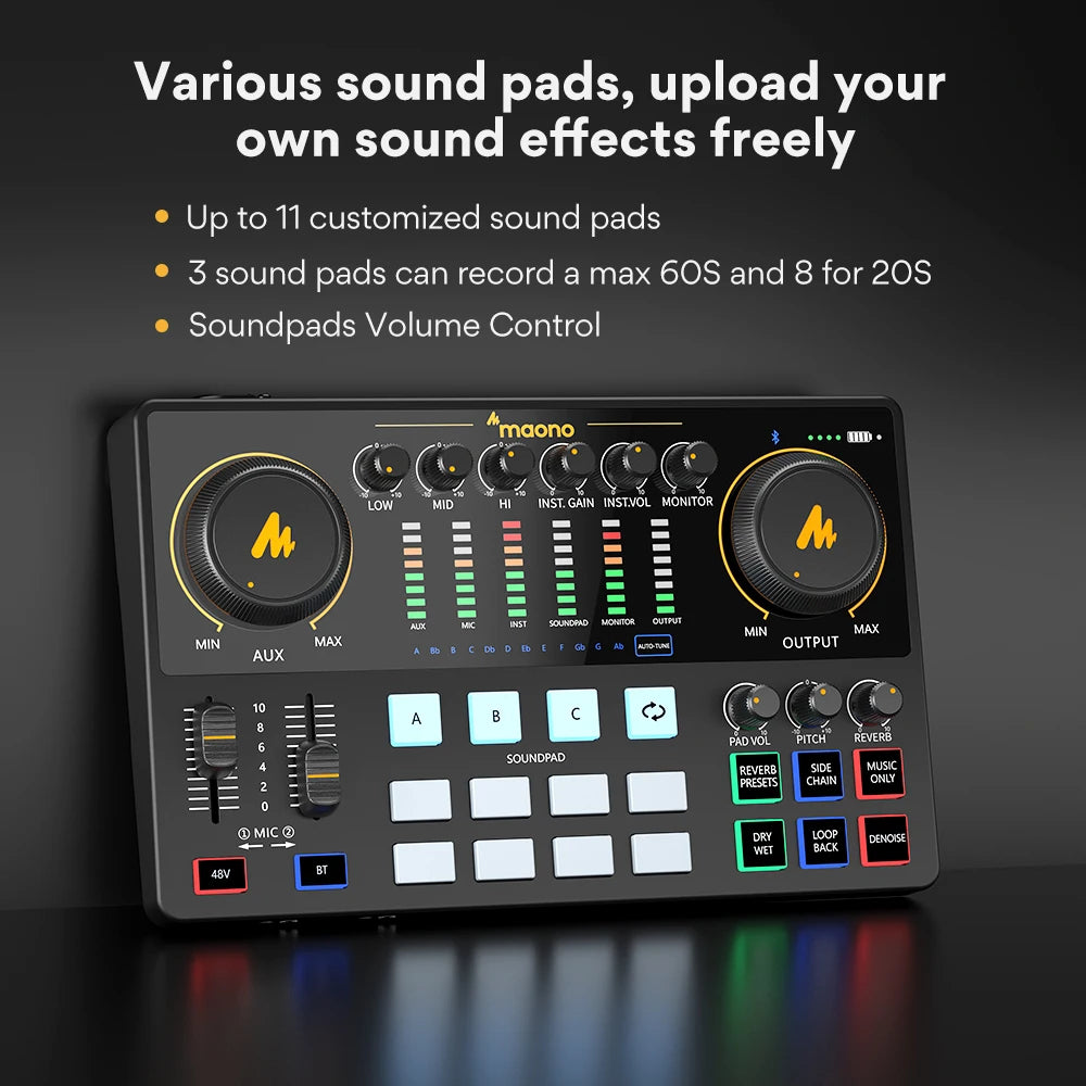 Maono AME2 Audio Interface Sound Card DJ Mixer All in One Portable Podcast Studio for Recording,Live Streaming,Youtube,Guitar,PC - PYJ IT Solutions Online Shop