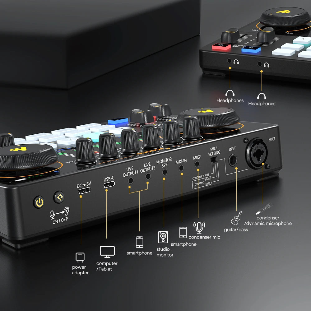 Maono AME2 Audio Interface Sound Card DJ Mixer All in One Portable Podcast Studio for Recording,Live Streaming,Youtube,Guitar,PC - PYJ IT Solutions Online Shop