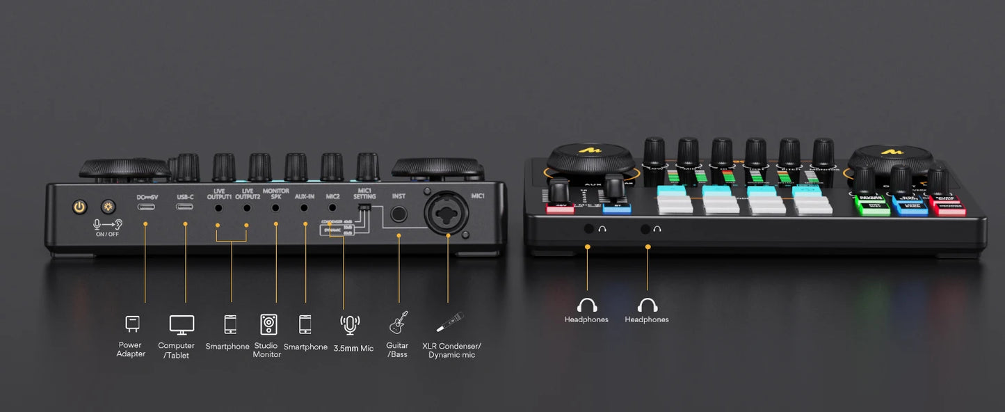 Maono AME2 Audio Interface Sound Card DJ Mixer All in One Portable Podcast Studio for Recording,Live Streaming,Youtube,Guitar,PC - PYJ IT Solutions Online Shop