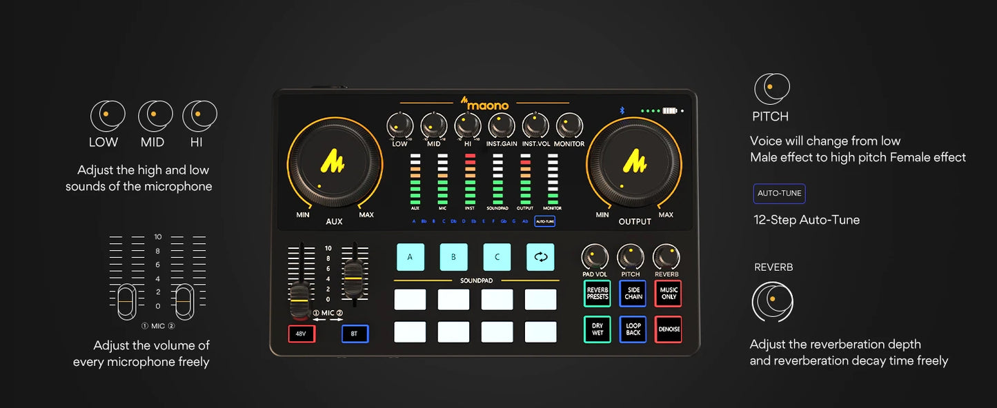 Maono AME2 Audio Interface Sound Card DJ Mixer All in One Portable Podcast Studio for Recording,Live Streaming,Youtube,Guitar,PC - PYJ IT Solutions Online Shop