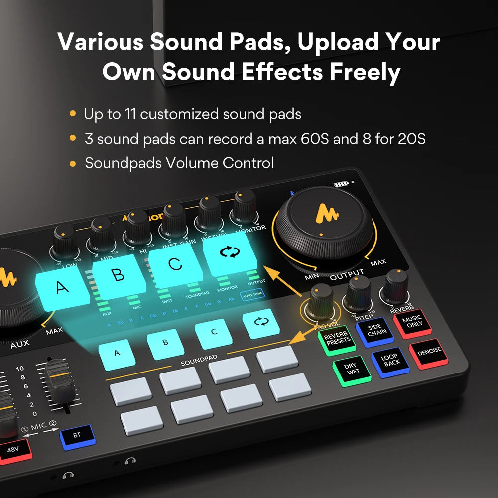 Maono AME2 Audio Interface Sound Card DJ Mixer All in One Portable Podcast Studio for Recording,Live Streaming,Youtube,Guitar,PC - PYJ IT Solutions Online Shop