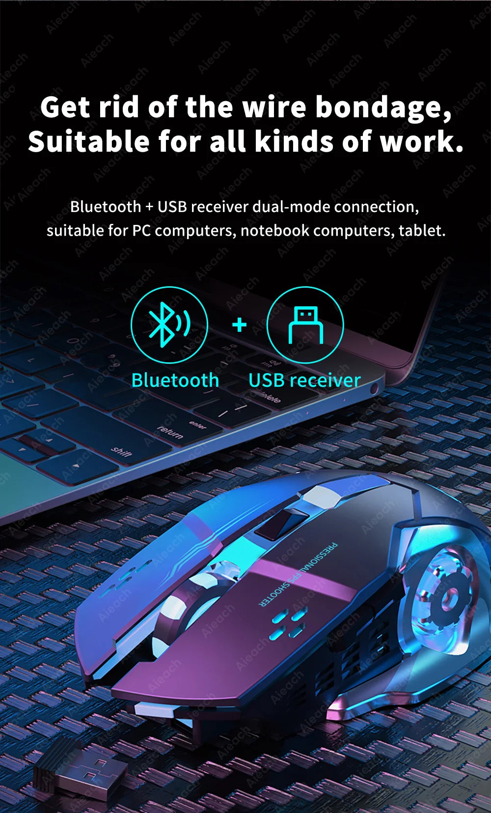 AIEACH Bluetooth Mouse Gaming Computer Rechargeable Wireless Mouse USB Mechanical E-Sports Backlight PC Gamer Mouse For Computer - PYJ IT Solutions Online Shop