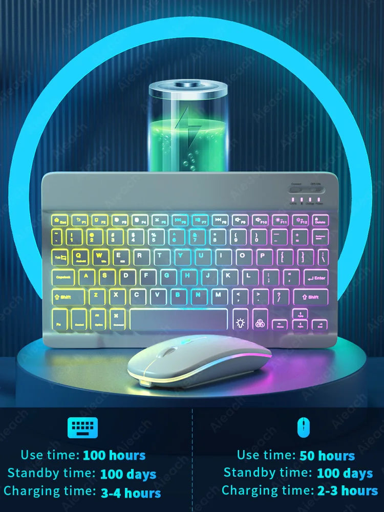 Keyboard For Tablet Android iOS Windows Wireless Mouse Keyboard Bluetooth-compatible Rainbow Backlit Keyboard For iPad Phone - PYJ IT Solutions Online Shop
