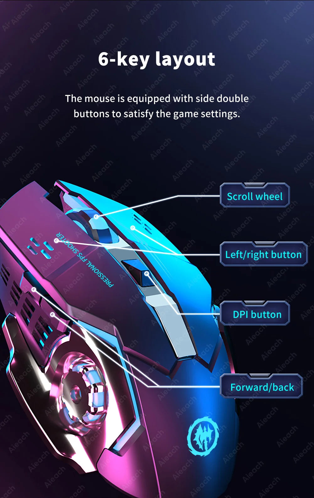 AIEACH Bluetooth Mouse Gaming Computer Rechargeable Wireless Mouse USB Mechanical E-Sports Backlight PC Gamer Mouse For Computer - PYJ IT Solutions Online Shop