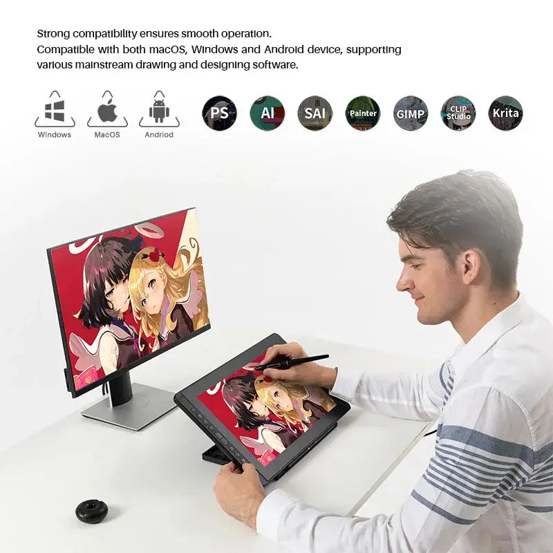 HUION Kamvas 16 2021 Graphics Tablets Monitor with Screen 15.6 Inch Drawing Display Digital Tablet for Android Device PC Win Mac - PYJ IT Solutions Online Shop