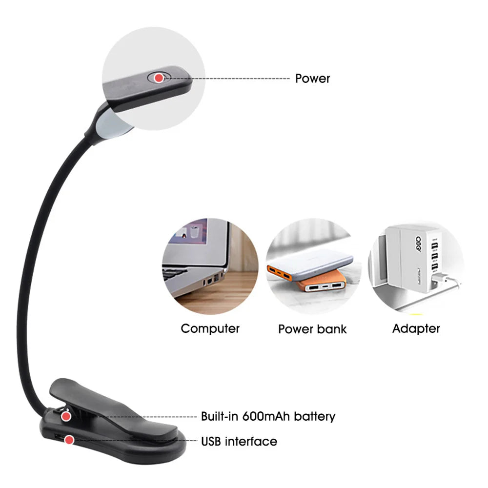 Book Light Mini 7 LED Reading Light Rechargeable 3-Level Warm Cool White Flexible Easy Clip Lamp Read Night Reading Lamp in Bed - PYJ IT Solutions Online Shop