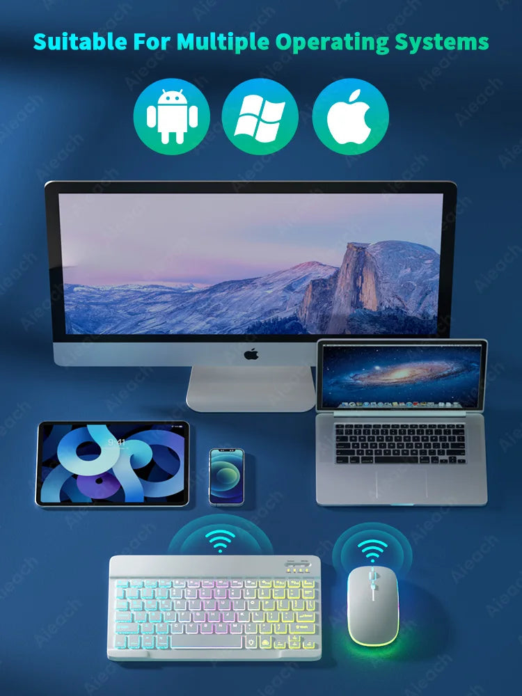 Keyboard For Tablet Android iOS Windows Wireless Mouse Keyboard Bluetooth-compatible Rainbow Backlit Keyboard For iPad Phone - PYJ IT Solutions Online Shop