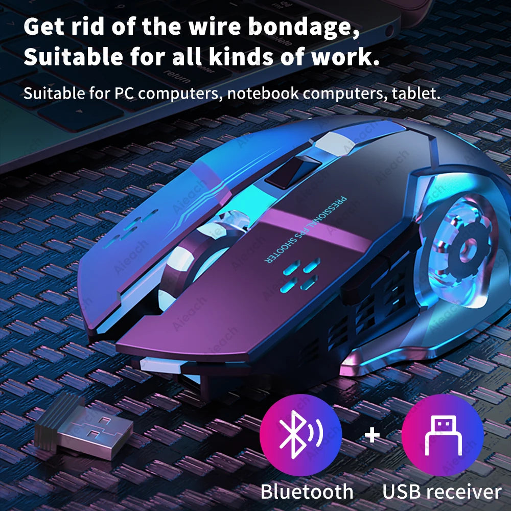 AIEACH Bluetooth Mouse Gaming Computer Rechargeable Wireless Mouse USB Mechanical E-Sports Backlight PC Gamer Mouse For Computer - PYJ IT Solutions Online Shop