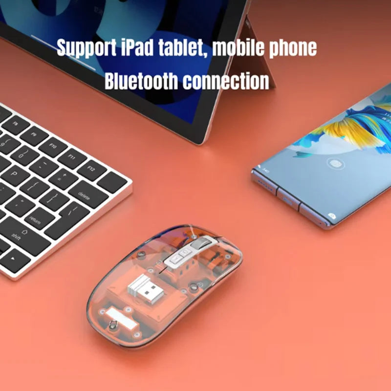 3 Modes Wireless Bluetooth Transparent Gaming Mouse Silent DPI Adjustable Rechargeable Battery Display Mice for PC Mipad Laptop - PYJ IT Solutions Online Shop