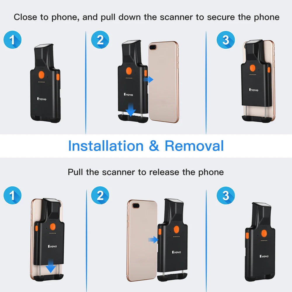 Eyoyo Portable 1D/2D Back Clip Bluetooth Barcode Reader Works With Phone,QR Image Maxicode PDF417 Screen Scanner 1600mAh Battery - PYJ IT Solutions Online Shop