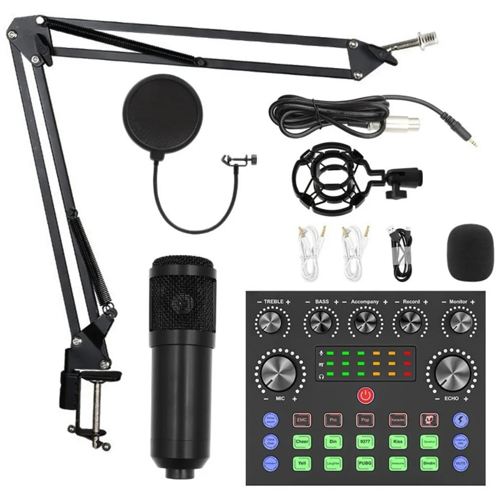 Professional BM800 Condenser Microphone Kit V8Sound Card Set Audio Mixer Live Podcast Equipment Bundle Streaming AudioSmartphone - PYJ IT Solutions Online Shop