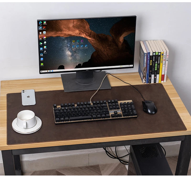 Large Big Size Brown Genuine Crazy Horse Leather Gaming Mouse Pad Computer Carpet Desk Keyboard Mat Cover Non-Slip High Quality - PYJ IT Solutions Online Shop
