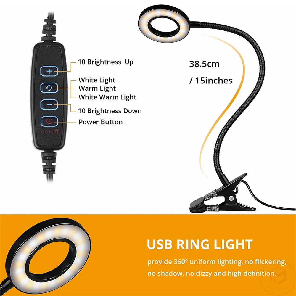 48 LEDs Desk Lamp Clip USB Book Light Bedside 360° Flexible Eye Protection Gooseneck Reading Light Brightness Adjustable 3 Leve - PYJ IT Solutions Online Shop