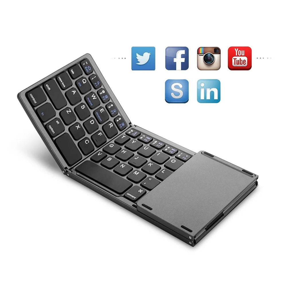Foldable Wireless Keyboard Ultra Slim Touchpad Bluetooth Keyboard Rechargeable Folding Keyboard for Tablet Laptop - PYJ IT Solutions Online Shop