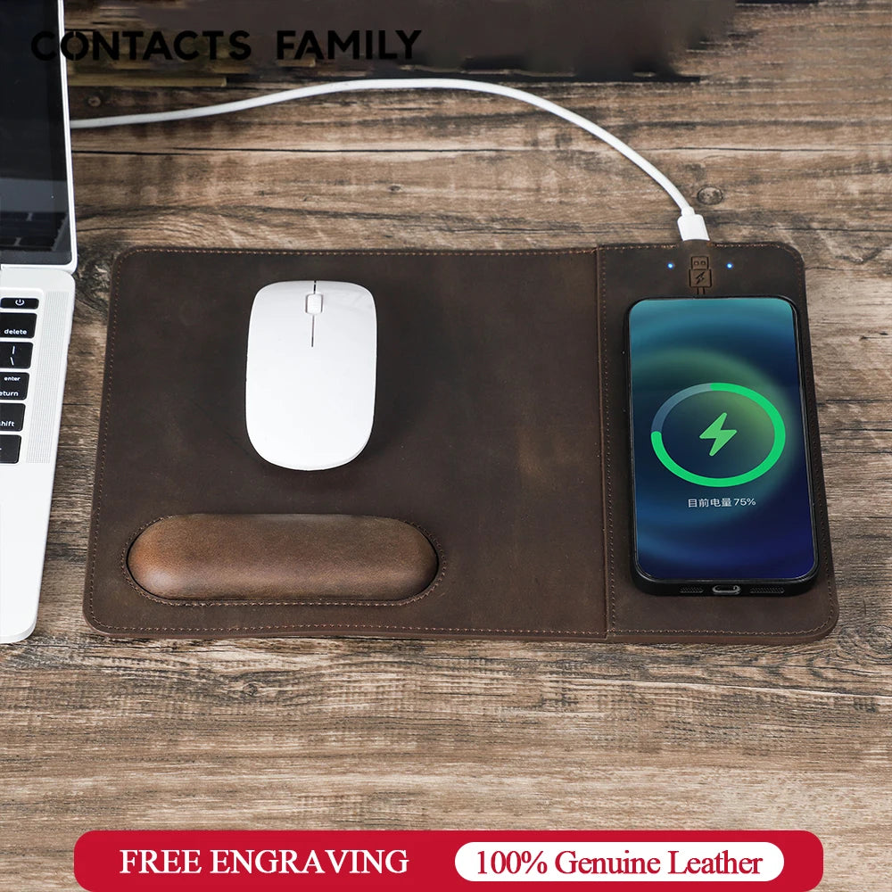 Mouse Pad with 15W Phone Wireless Fast Chargers Genuine Leather Charging Mouse Mat for PC Computer Laptops Office Accessories - PYJ IT Solutions Online Shop