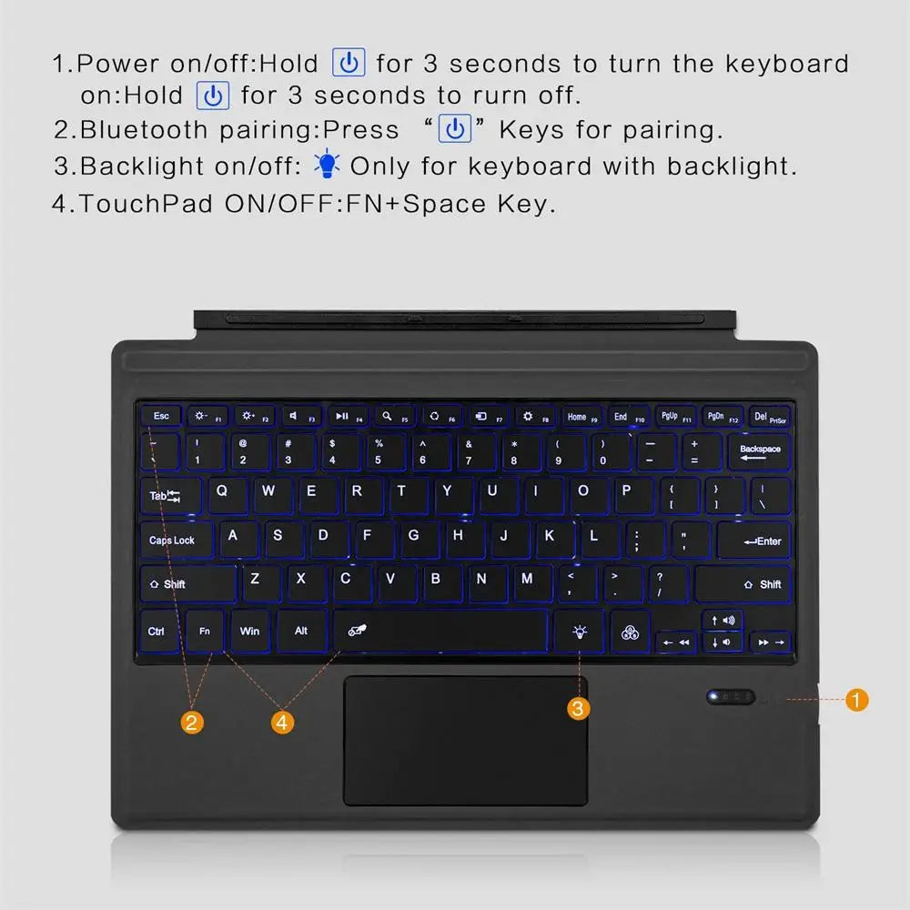 For Microsoft Surface Pro 3 4 5 6 7 Tablet Keyboard Ultra Slim Bluetooth-compatible Wireless Keyboard With Touchpad Backlit - PYJ IT Solutions Online Shop