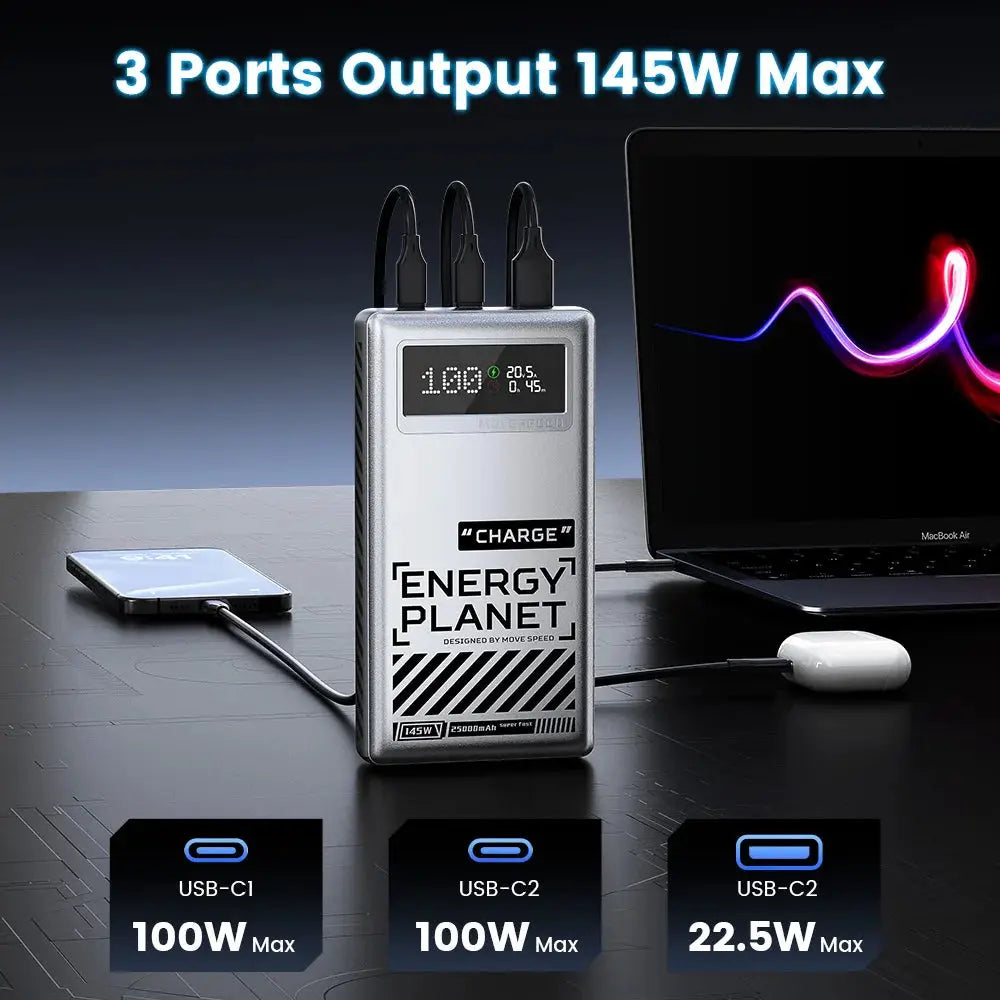 MOVESPEED M25 Power Bank 25000mAh 145W 3 Ports External Battery Fast Charge Powerbank for iPhone Switch Laptop Outdoor Travel - PYJ IT Solutions Online Shop