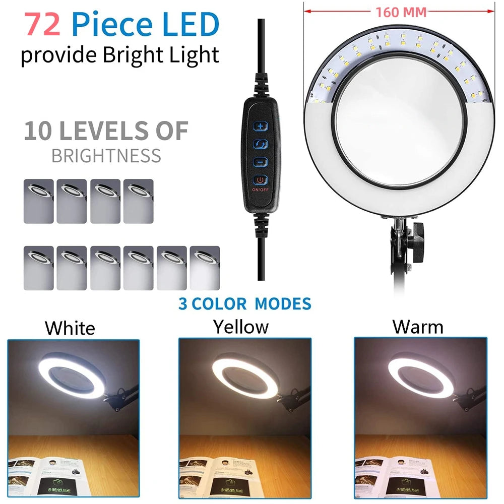 72LED 8X/10X NEW Illuminated Magnifier USB 3 Colors LED Magnifying Glass for Soldering Iron Repair/Table Lamp/Skincare Beauty - PYJ IT Solutions Online Shop