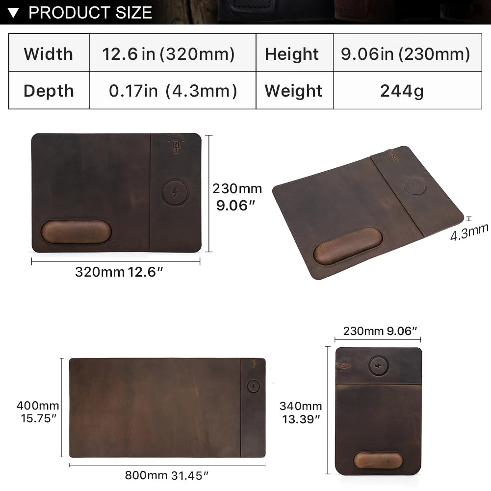 Mouse Pad with 15W Phone Wireless Fast Chargers Genuine Leather Charging Mouse Mat for PC Computer Laptops Office Accessories - PYJ IT Solutions Online Shop