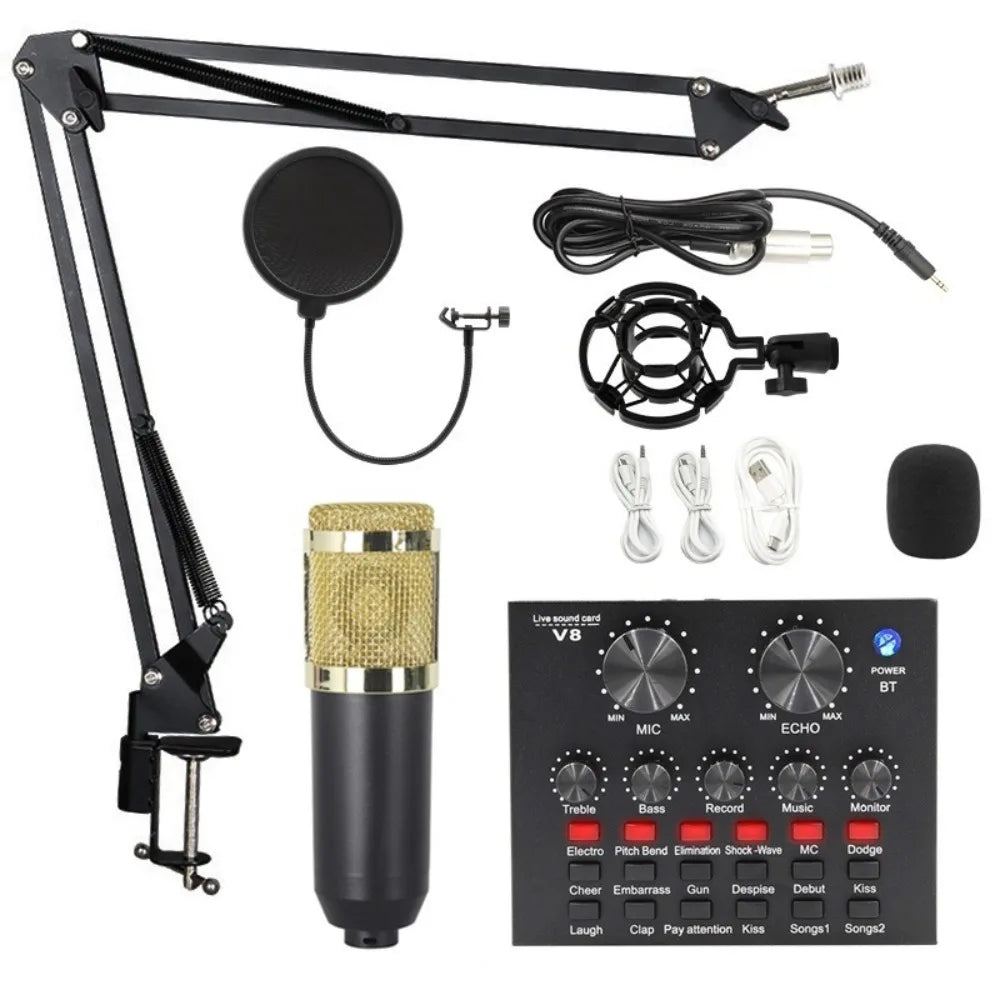 Professional BM800 Condenser Microphone Kit V8Sound Card Set Audio Mixer Live Podcast Equipment Bundle Streaming AudioSmartphone - PYJ IT Solutions Online Shop