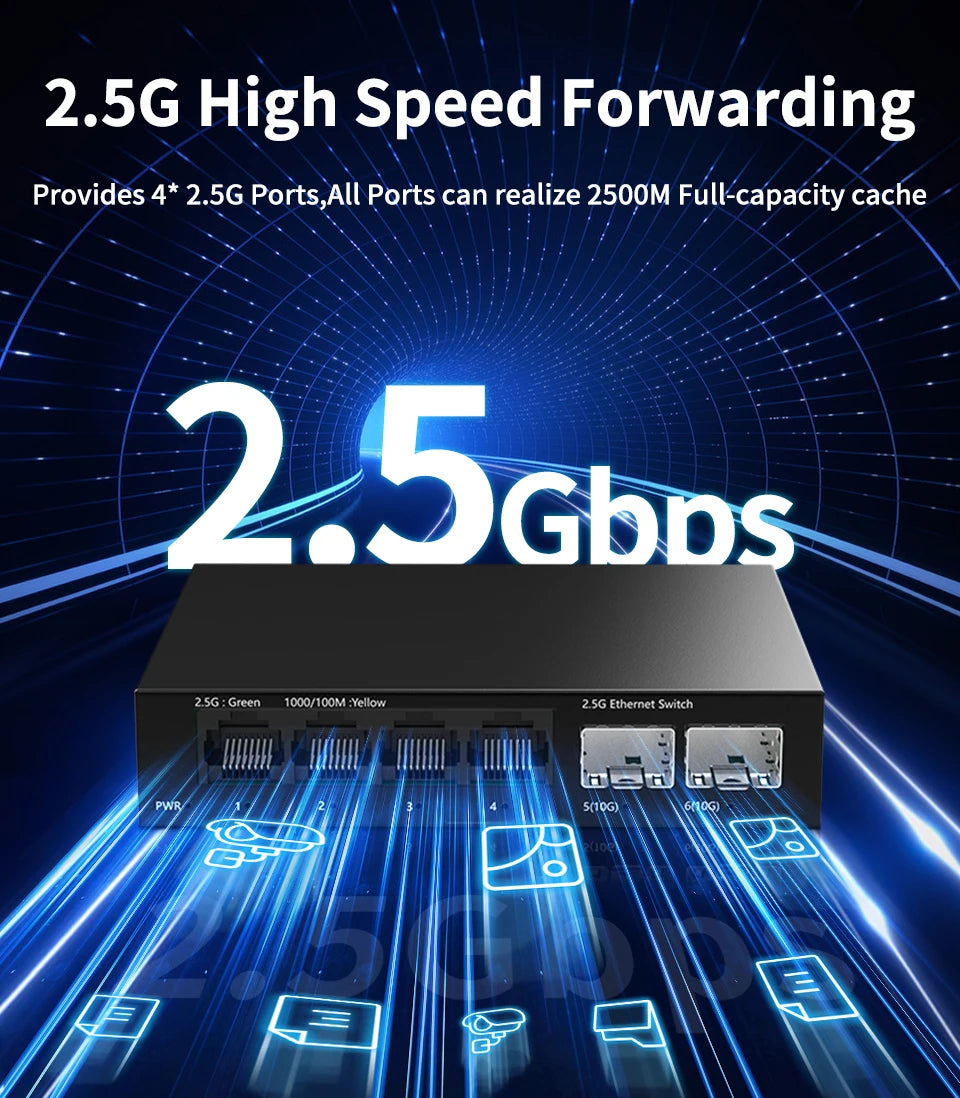 HORACO 2.5GbE Switch 2.5GBASE-T 4 Port 2.5G RJ45 with 2 Port 10G SFP+ Fanless Plug and Play Network Switch Desktop Wall Mounted - PYJ IT Solutions Online Shop