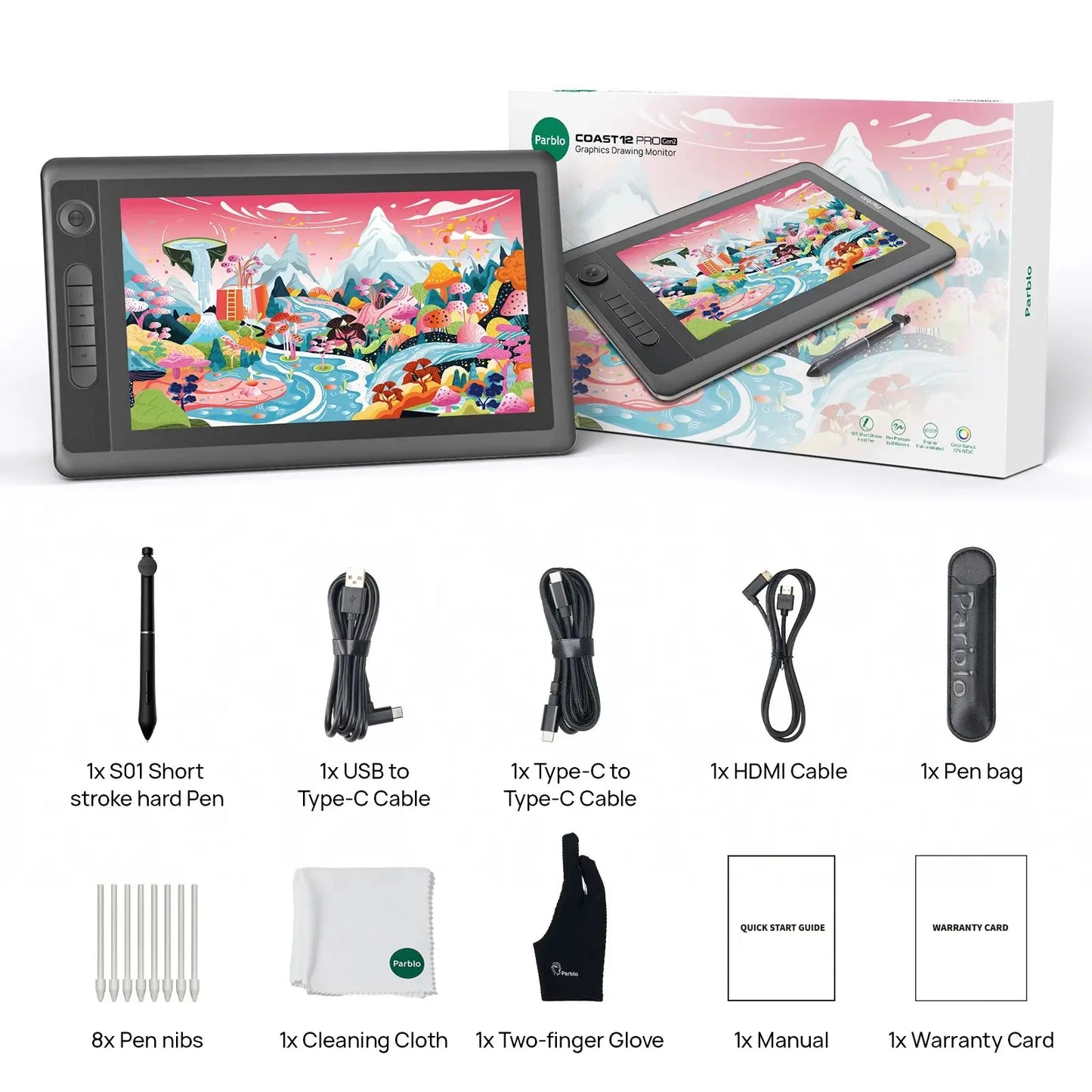 Parblo Coast12 Pro Gen2 Drawing Tablet, Graphic Monitor with 8192 Levels Pressure Tilt Support for Design and Drawing - PYJ IT Solutions Online Shop