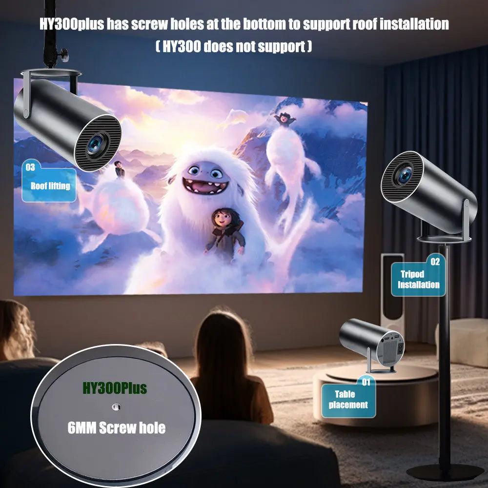 Ditong Mini projector 1080p support with 270°rotating bracket 300 ANSI 5G WiFi Bluetooth Auto Keystone Home Projector hy300 plus - PYJ IT Solutions Online Shop