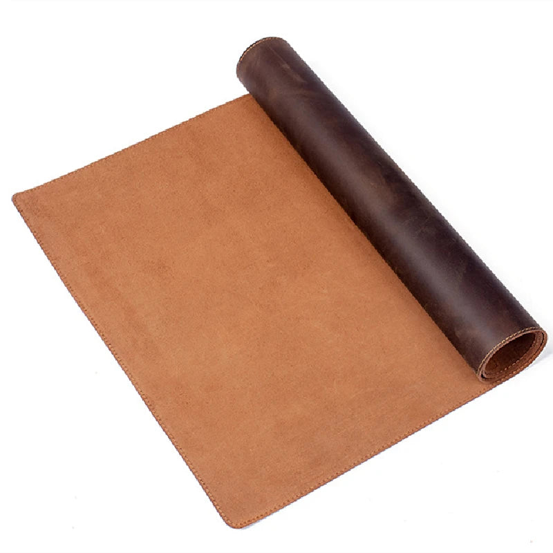 Large Big Size Brown Genuine Crazy Horse Leather Gaming Mouse Pad Computer Carpet Desk Keyboard Mat Cover Non-Slip High Quality - PYJ IT Solutions Online Shop