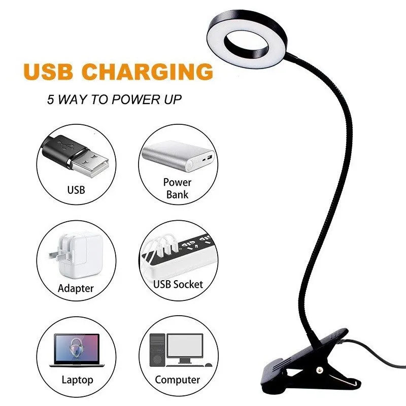 48 LEDs Desk Lamp Clip USB Book Light Bedside 360° Flexible Eye Protection Gooseneck Reading Light Brightness Adjustable 3 Leve - PYJ IT Solutions Online Shop