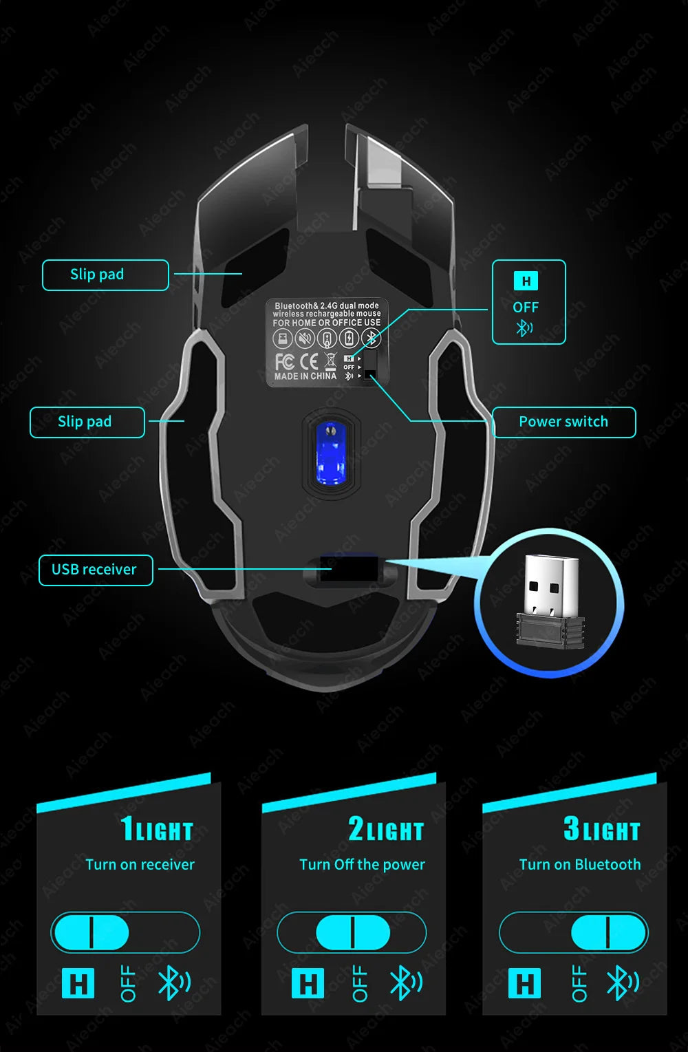 AIEACH Bluetooth Mouse Gaming Computer Rechargeable Wireless Mouse USB Mechanical E-Sports Backlight PC Gamer Mouse For Computer - PYJ IT Solutions Online Shop