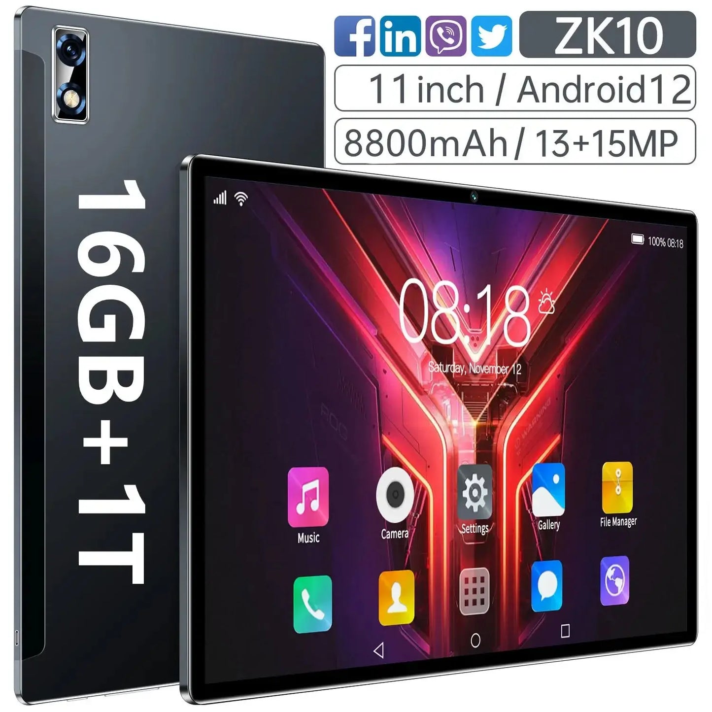 2024 Gobal Version New 11 Inch Tablet PC Android12 16GB RAM+1T ROM Tablet 5G Dual SIM Phone Call GPS Bluetooth WiFi WPS Tablet - PYJ IT Solutions Online Shop