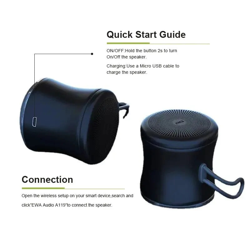 EWA A119 Mini Bluetooth Speaker , IPX7 Waterproof, Small Speaker with Bass Radiator,Tiny and Powerful, Cute Gift - PYJ IT Solutions Online Shop