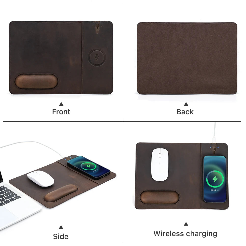 Mouse Pad with 15W Phone Wireless Fast Chargers Genuine Leather Charging Mouse Mat for PC Computer Laptops Office Accessories - PYJ IT Solutions Online Shop