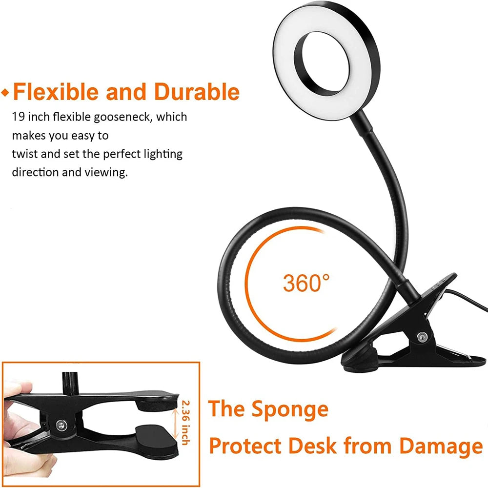 48 LEDs Desk Lamp Clip USB Book Light Bedside 360° Flexible Eye Protection Gooseneck Reading Light Brightness Adjustable 3 Leve - PYJ IT Solutions Online Shop