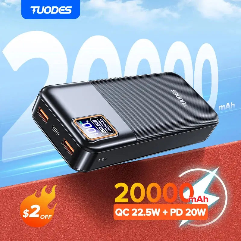 Tuodes Power Bank 20000mAh PD20W External Large Battery Capacity 22.5W Fast Charging Portable Charger For iPhone Samsung Xiaomi - PYJ IT Solutions Online Shop