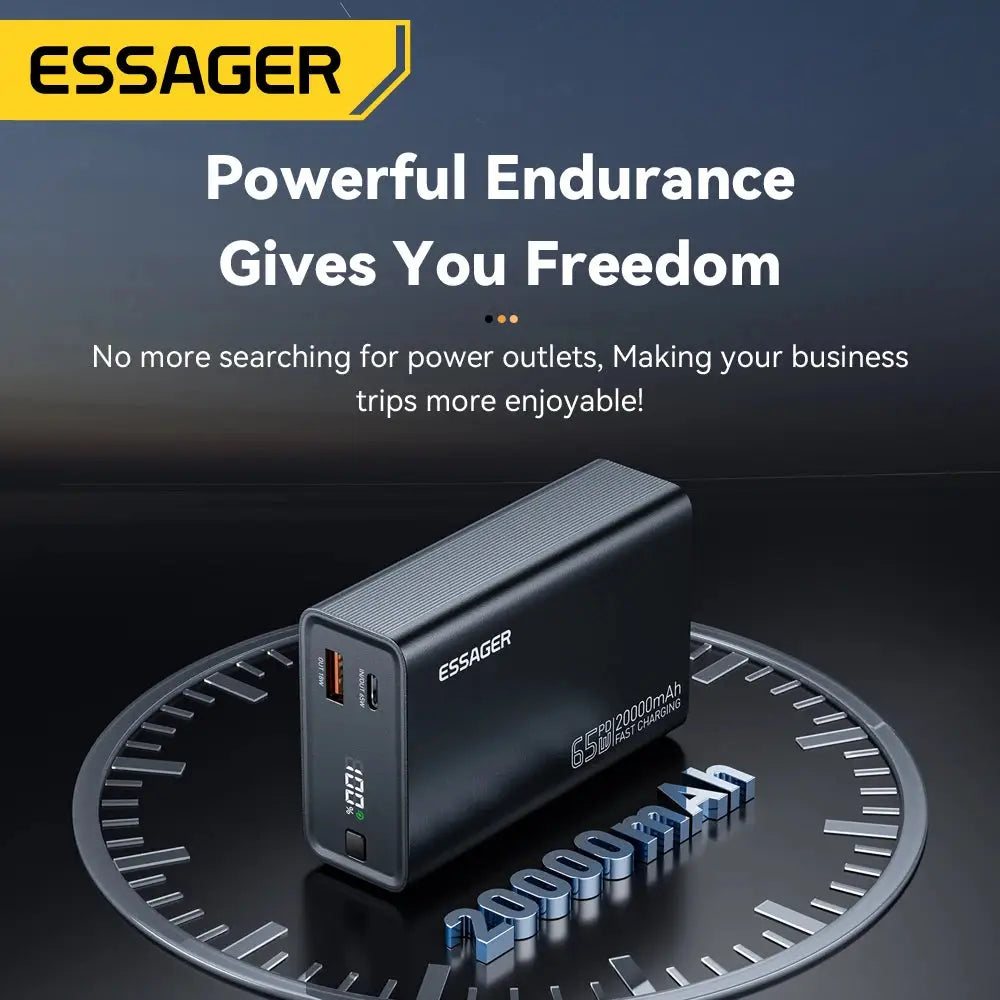 Essager Power Bank 20000mAh Portable PD 65W Fast Charging Mobile Phone External Battery Powerbank For Phone Laptop Tablet Mac - PYJ IT Solutions Online Shop