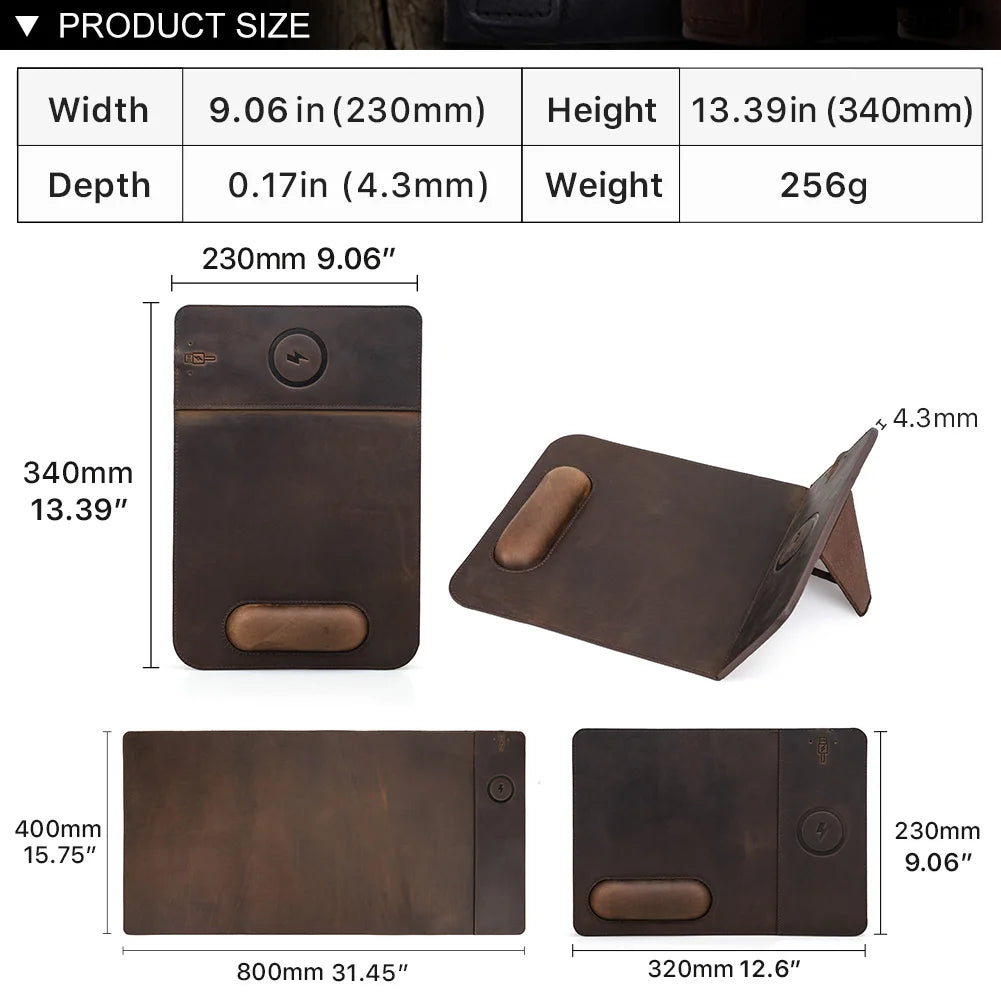 Genuine Leather Mouse Pad With Qi Wireless Charging Desk Pad For Xiaomi Iphone Samsung Galaxy Huawei Type USB C Keyboard Mat - PYJ IT Solutions Online Shop