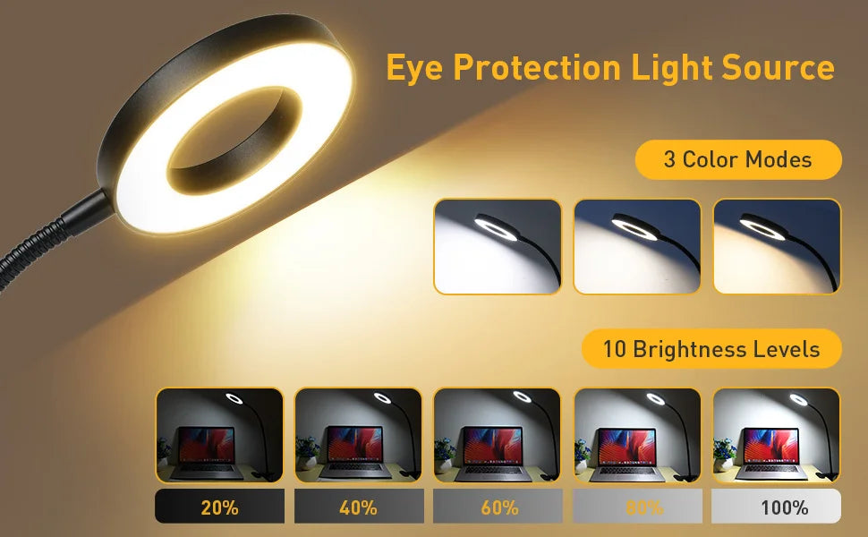 48 LEDs Desk Lamp Clip USB Book Light Bedside 360° Flexible Eye Protection Gooseneck Reading Light Brightness Adjustable 3 Leve - PYJ IT Solutions Online Shop