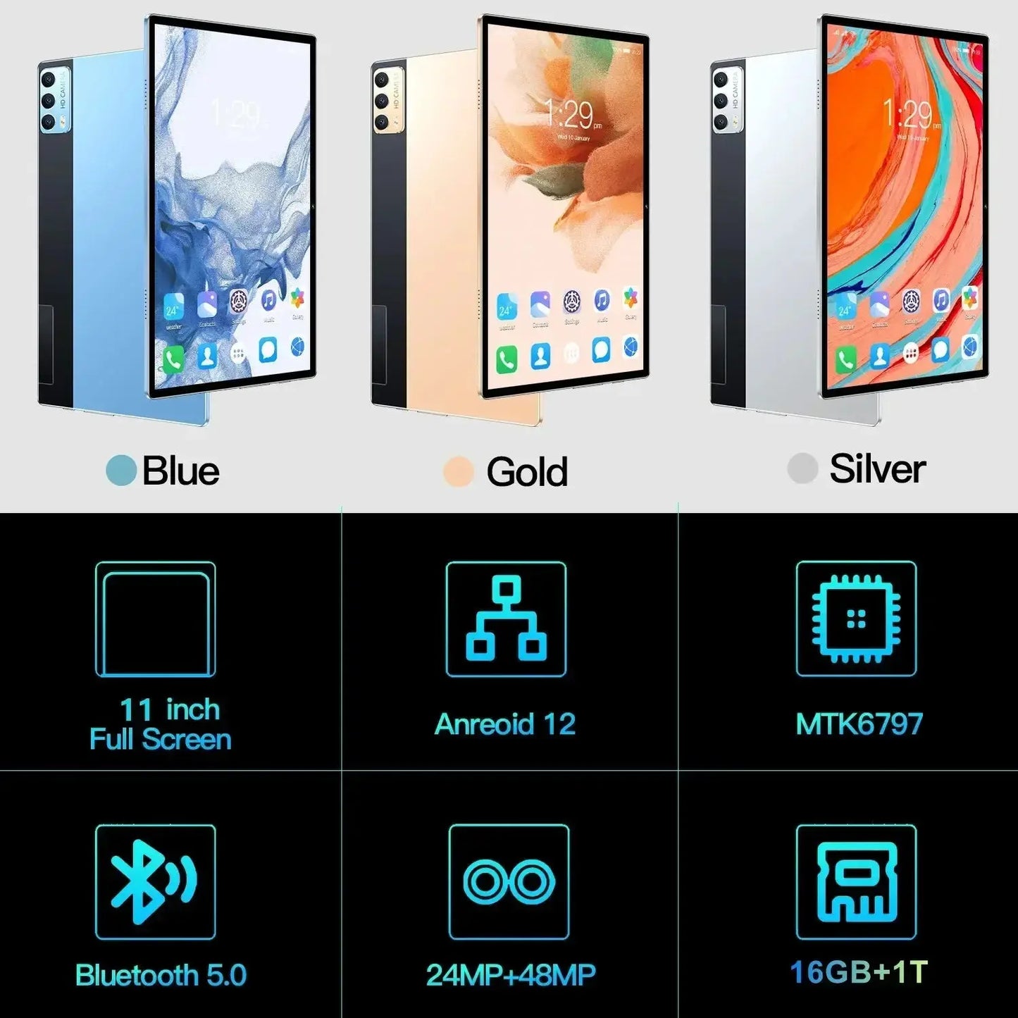 2024 Tablet Android 12 Brand New 11 inch 16GB RAM 1TB ROM 24MP+48MP 8000mAh 10Core Dual 5G LTE Phone Call Bluetooth WiFi Tablet - PYJ IT Solutions Online Shop