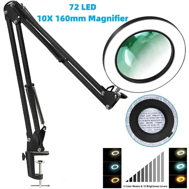 72LED 8X/10X NEW Illuminated Magnifier USB 3 Colors LED Magnifying Glass for Soldering Iron Repair/Table Lamp/Skincare Beauty - PYJ IT Solutions Online Shop