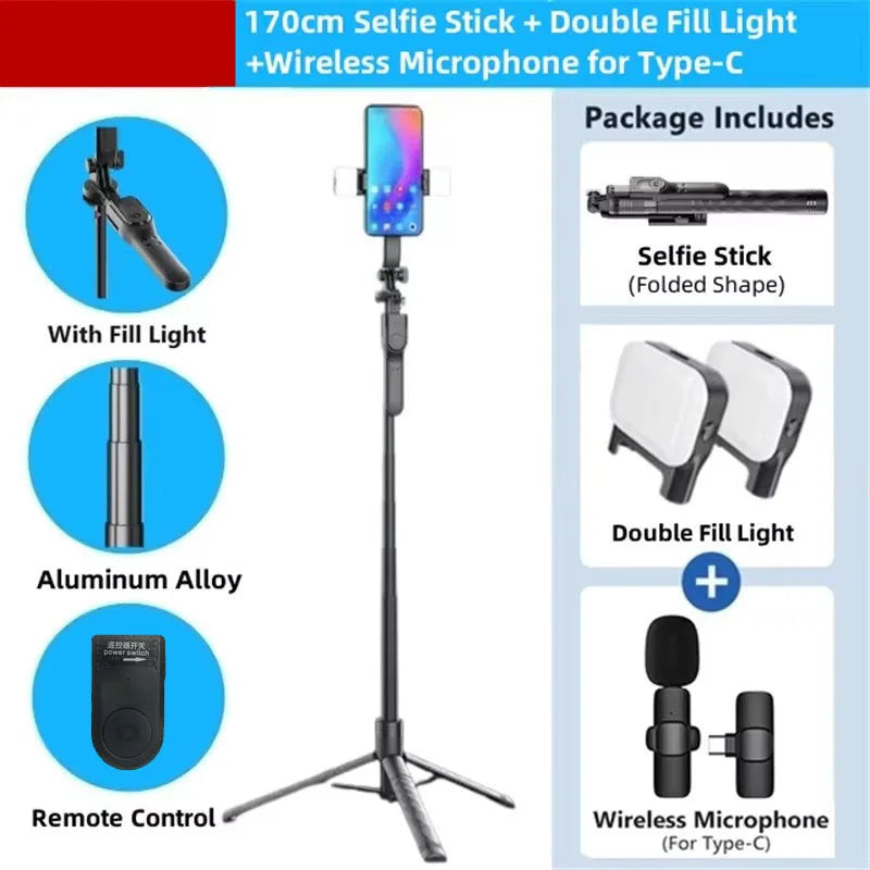 COOL DIER New 1.7M Wireless Selfie Stick Tripod Foldable Stand For Gopro Action Cameras Smartphones Balance Steady Shooting Live - PYJ IT Solutions Online Shop