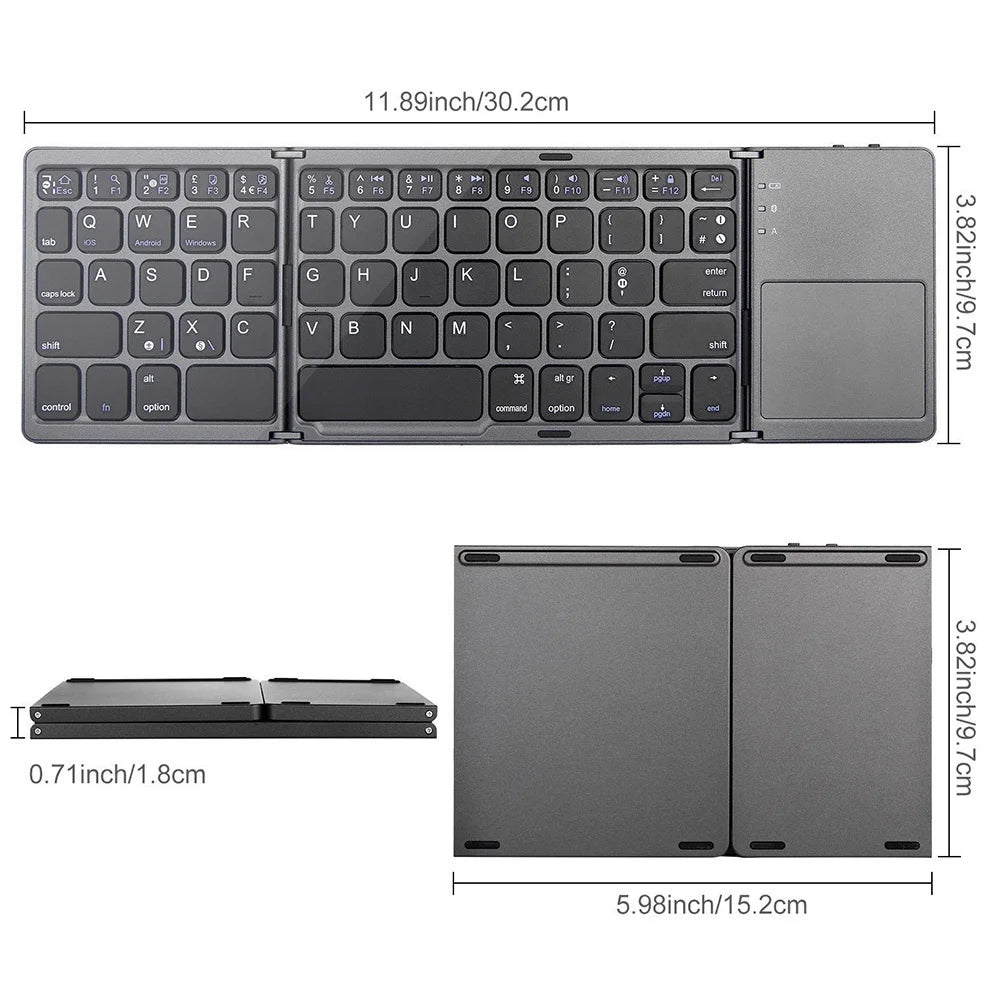 Foldable Wireless Keyboard Ultra Slim Touchpad Bluetooth Keyboard Rechargeable Folding Keyboard for Tablet Laptop - PYJ IT Solutions Online Shop