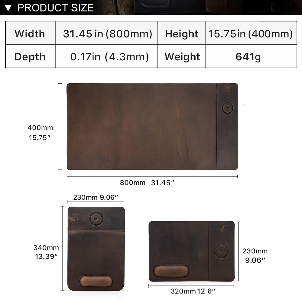 Genuine Leather Mouse Pad With Phone Qi Wireless Charging For Xiaomi Samsung Galaxy Huawei Type USB C 15W Fast Charging Desk Mat - PYJ IT Solutions Online Shop
