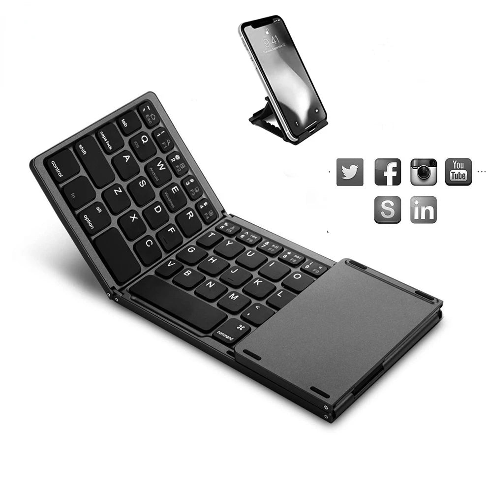 Foldable Wireless Keyboard Ultra Slim Touchpad Bluetooth Keyboard Rechargeable Folding Keyboard for Tablet Laptop - PYJ IT Solutions Online Shop